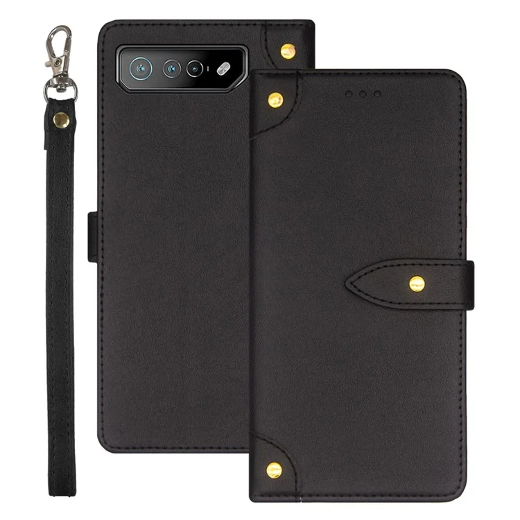 IDEWEI para Asus ROG Phone 7 5G Flip Stand Funda de teléfono Estuche de cuero a prueba de golpes con ranuras para tarjetas - Negro