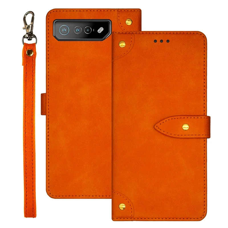 IDEWEI Pour Asus ROG Phone 7 5G Flip Stand Étui de téléphone en cuir antichoc avec fentes pour cartes - Orange