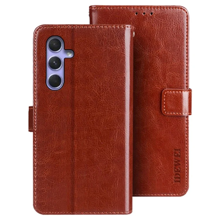 IDEWEI Stand Case per Samsung Galaxy A24 4G (162,1 x 77,6 x 8,3 mm) Portafoglio in pelle PU con texture a cavallo pazzo - Marrone