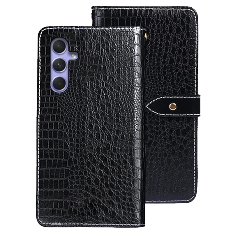 IDEWEI Para Samsung Galaxy A24 4G (162,1 x 77,6 x 8,3 mm) Caso de telefone de couro PU Anti-drop Textura de Crocodilo Carteira Stand Cover - Preto