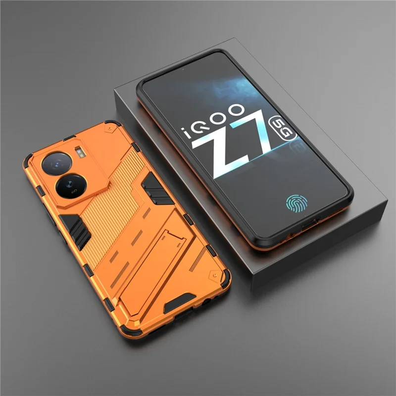 Für vivo iQOO Z7 5G stoßfeste Kickstand-Hülle TPU+PC Doppelschutz Handyhülle - Orange
