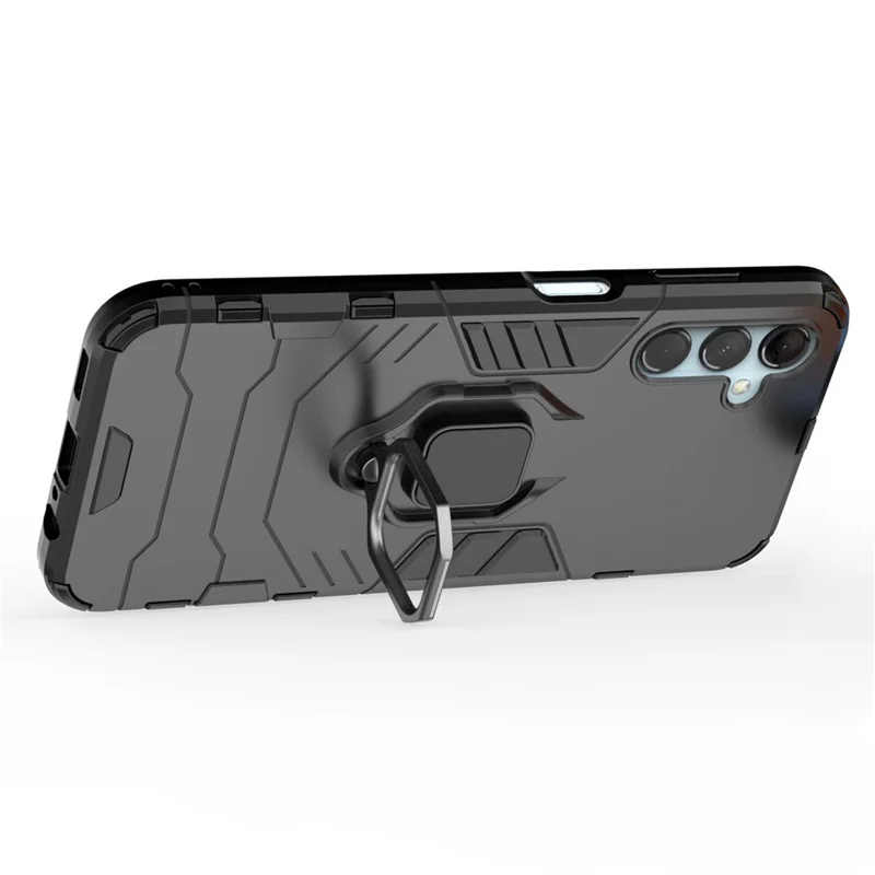 For Samsung Galaxy M14 5G TPU+PC Phone Case Ring Holder Kickstand Shockproof Cover - Black