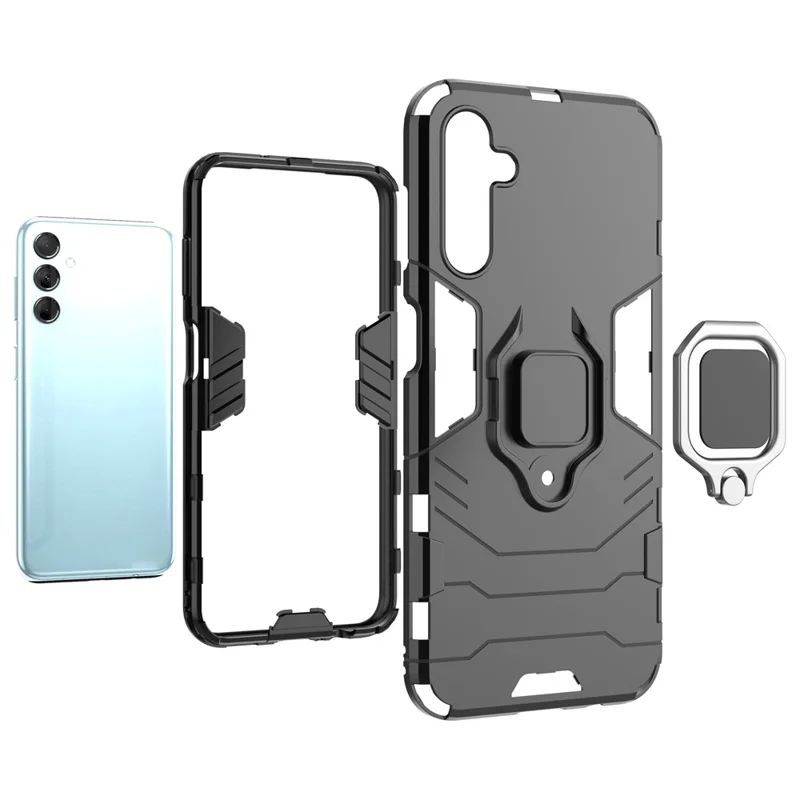 For Samsung Galaxy M14 5G TPU+PC Phone Case Ring Holder Kickstand Shockproof Cover - Black