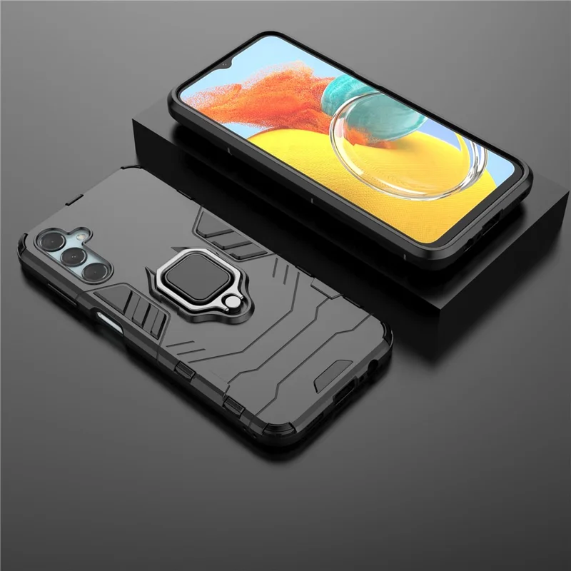 For Samsung Galaxy M14 5G TPU+PC Phone Case Ring Holder Kickstand Shockproof Cover - Black