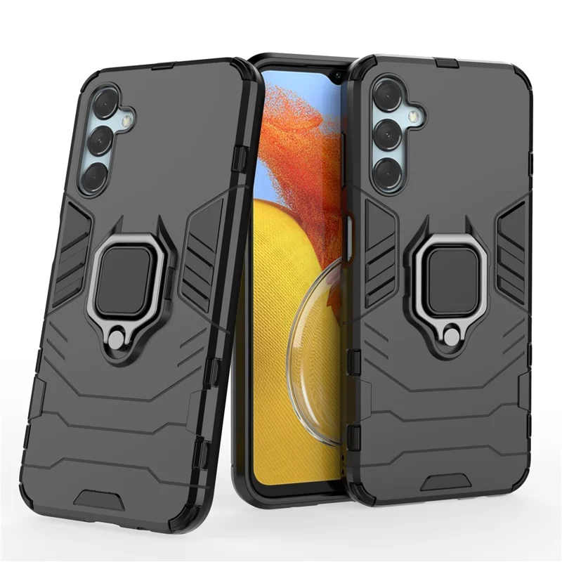 For Samsung Galaxy M14 5G TPU+PC Phone Case Ring Holder Kickstand Shockproof Cover - Black
