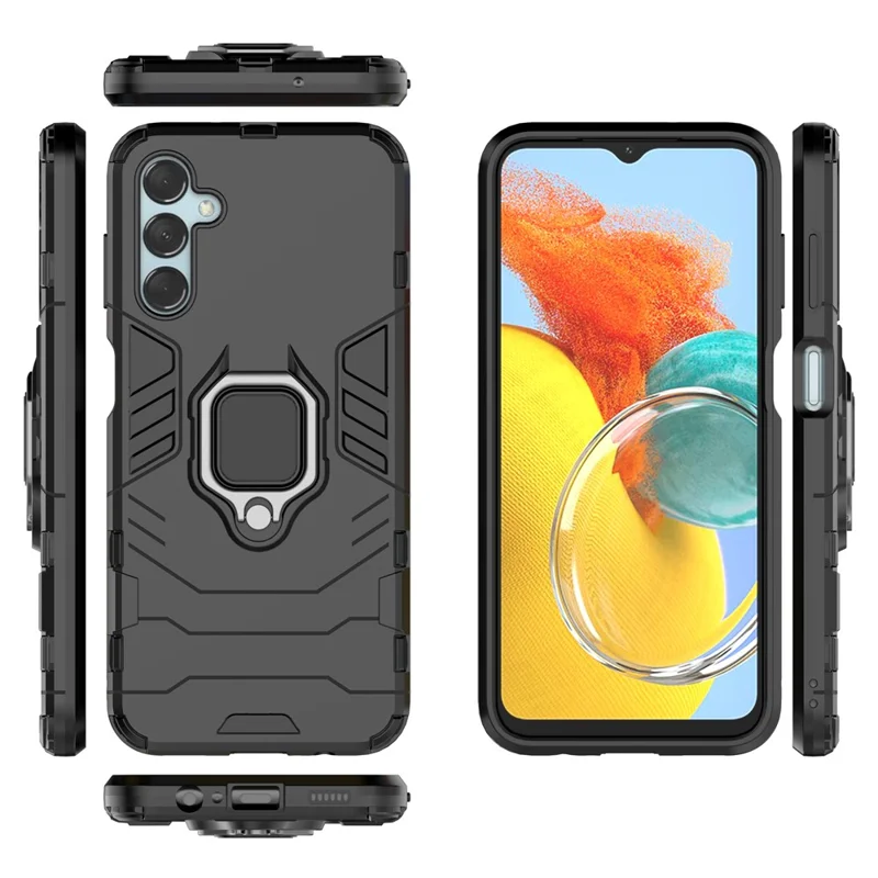 For Samsung Galaxy M14 5G TPU+PC Phone Case Ring Holder Kickstand Shockproof Cover - Black
