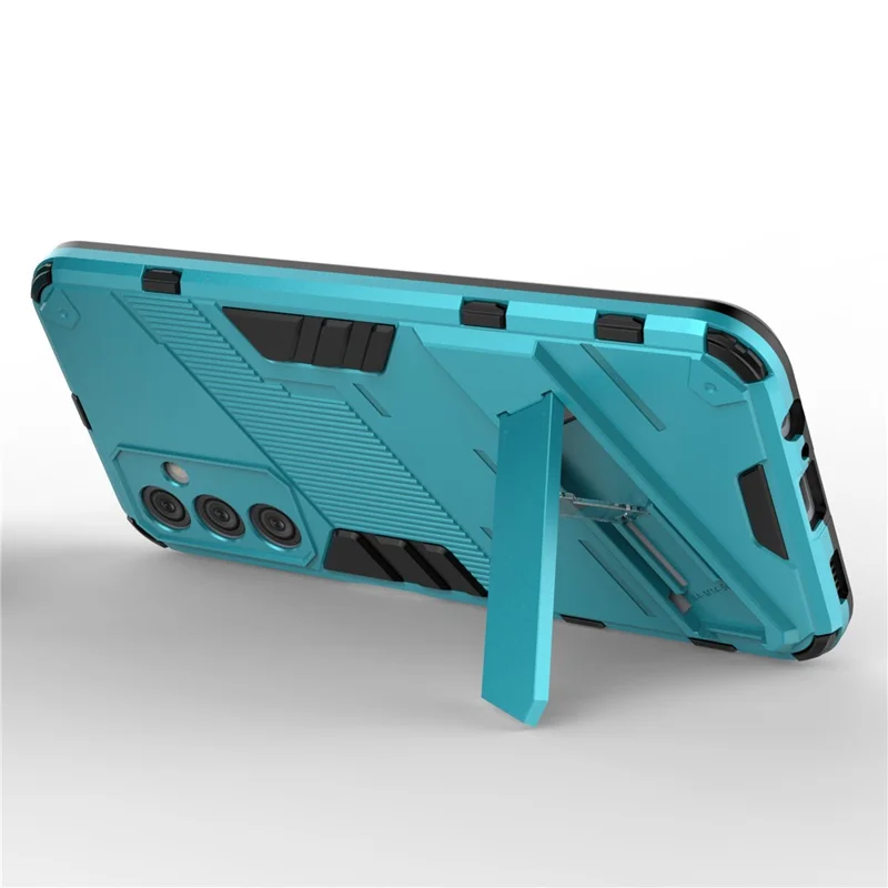 For Samsung Galaxy M14 5G PC + TPU Impact-Resistant Case Kickstand Protective Phone Cover - Baby Blue