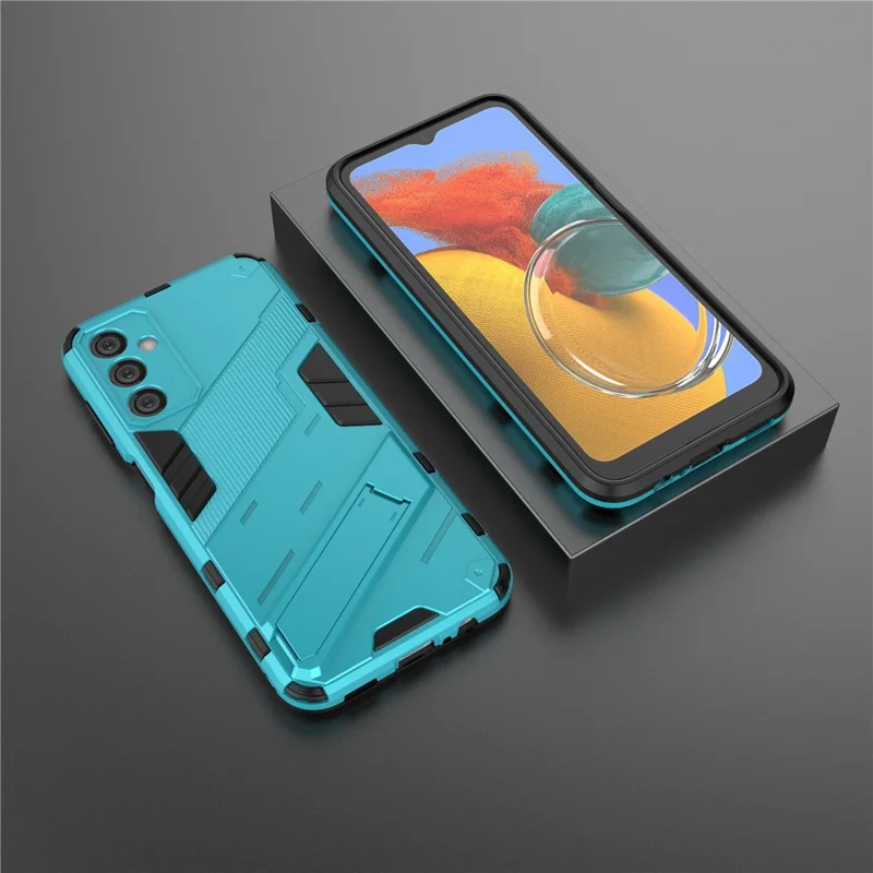 For Samsung Galaxy M14 5G PC + TPU Impact-Resistant Case Kickstand Protective Phone Cover - Baby Blue