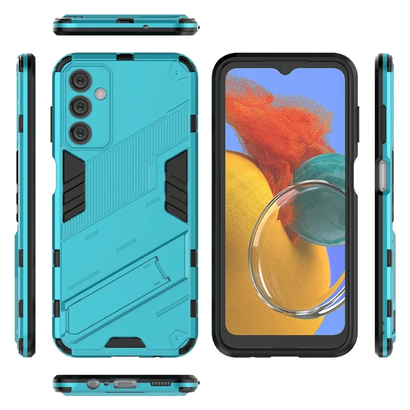 For Samsung Galaxy M14 5G PC + TPU Impact-Resistant Case Kickstand Protective Phone Cover - Baby Blue
