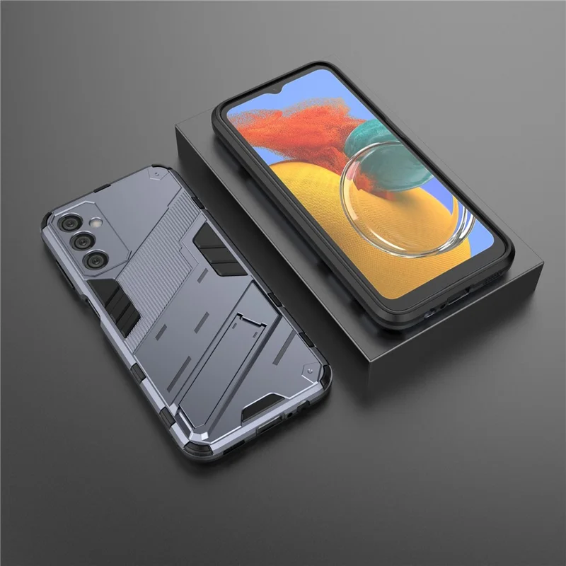 For Samsung Galaxy M14 5G PC + TPU Impact-Resistant Case Kickstand Protective Phone Cover - Grey