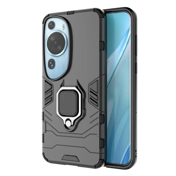 Para Huawei P60 Art Rotating Ring Kickstand Phone Case TPU+PC Hybrid Dual Layer Defender Cover - Negro