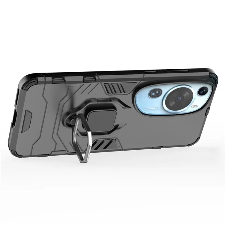 Para Huawei P60 Art Rotating Ring Kickstand Phone Case TPU+PC Hybrid Dual Layer Defender Cover - Negro