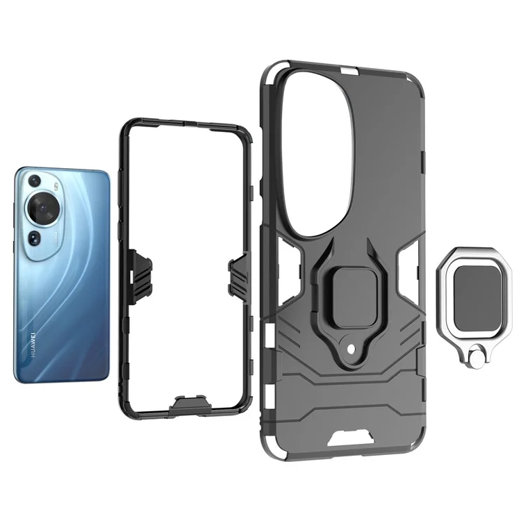 Para Huawei P60 Art Rotating Ring Kickstand Phone Case TPU+PC Hybrid Dual Layer Defender Cover - Negro