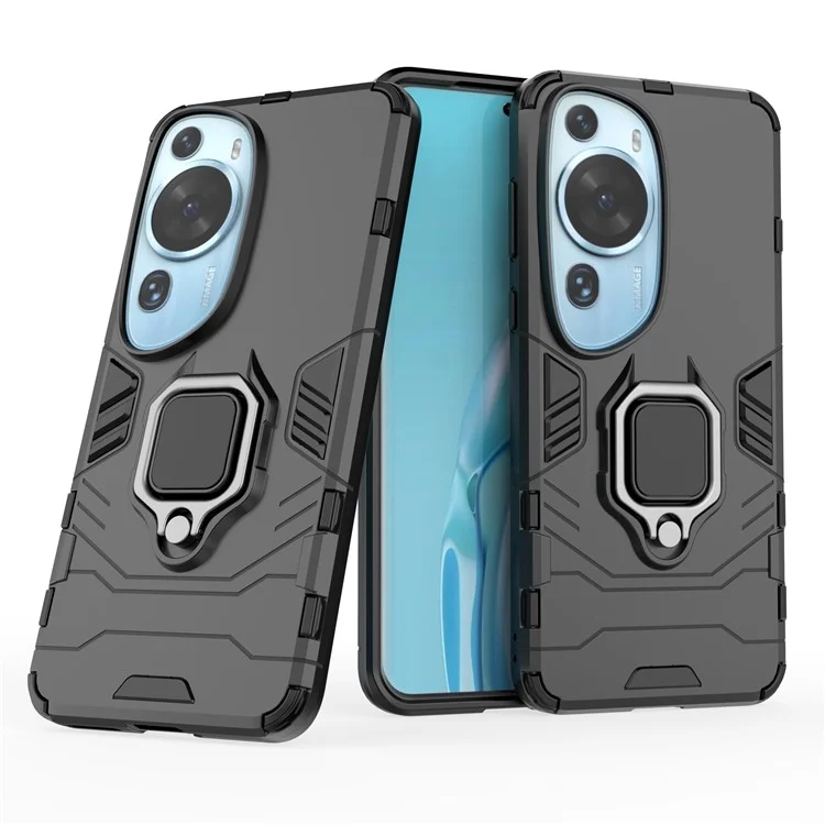 Para Huawei P60 Art Rotating Ring Kickstand Phone Case TPU+PC Hybrid Dual Layer Defender Cover - Negro