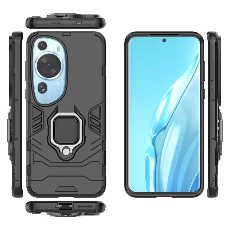 Para Huawei P60 Art Rotating Ring Kickstand Phone Case TPU+PC Hybrid Dual Layer Defender Cover - Negro