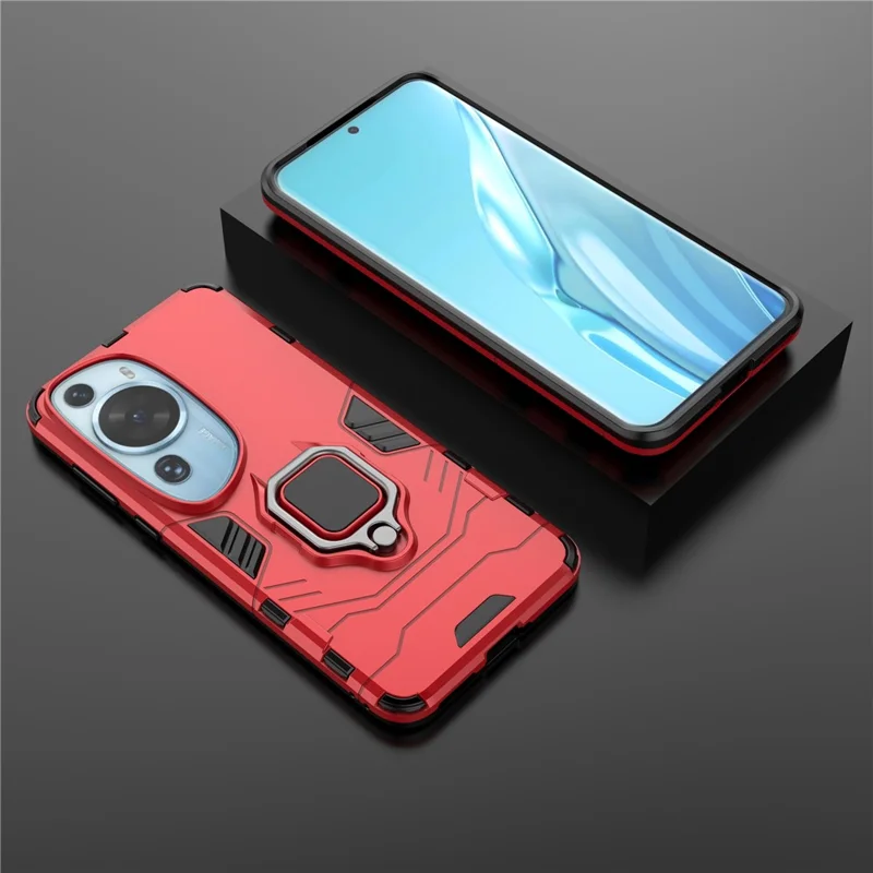 For Huawei P60 Art Rotating Ring Kickstand Phone Case TPU+PC Hybrid Dual Layer Defender Cover - Red