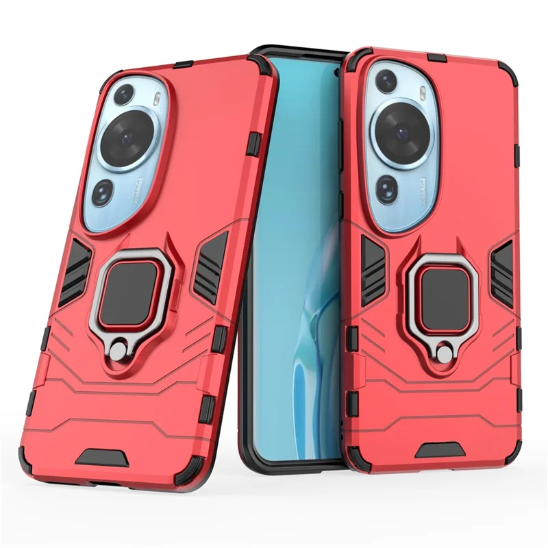 For Huawei P60 Art Rotating Ring Kickstand Phone Case TPU+PC Hybrid Dual Layer Defender Cover - Red