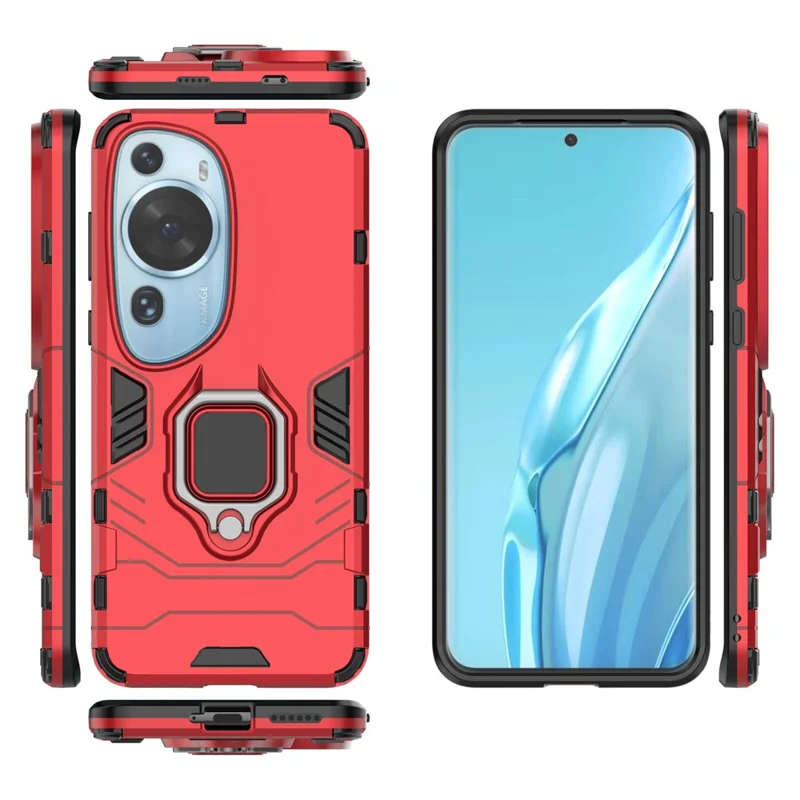For Huawei P60 Art Rotating Ring Kickstand Phone Case TPU+PC Hybrid Dual Layer Defender Cover - Red