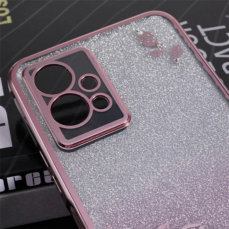 KADEM Flower Gradient Glitter Phone Case per vivo Y75 5G / T1 5G / Y33e 5G / Y30 5G / Y55s 5G / iQOO Z6, Cover morbida in TPU con Strass - Rose Gold