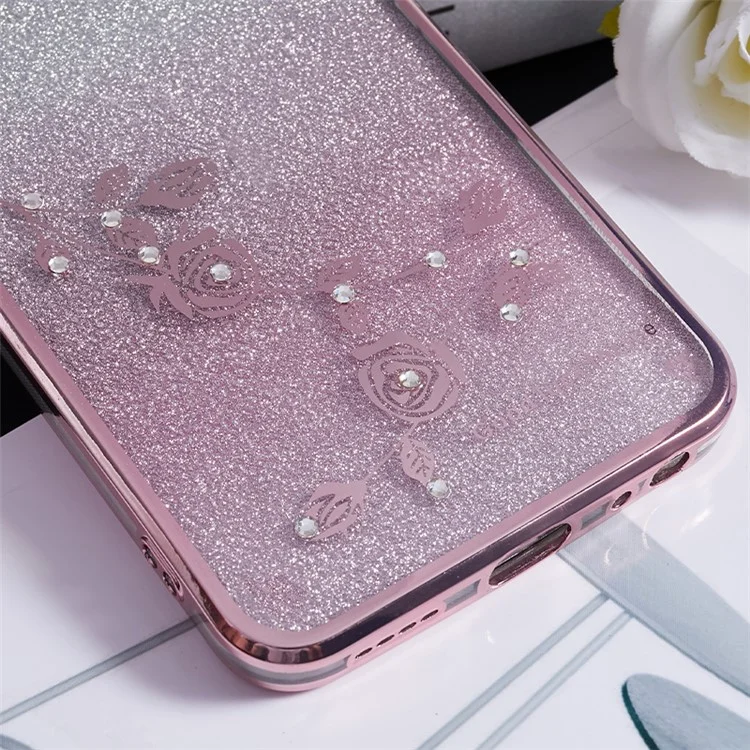 KADEM Flower Gradient Glitter Phone Case per vivo Y75 5G / T1 5G / Y33e 5G / Y30 5G / Y55s 5G / iQOO Z6, Cover morbida in TPU con Strass - Rose Gold