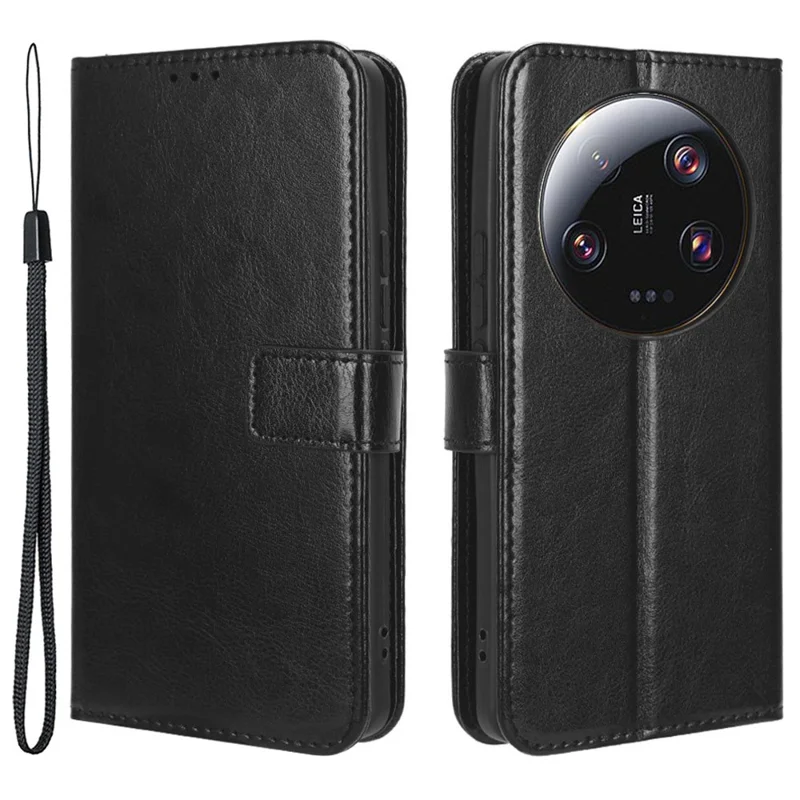 PU Leather Wallet Case for Xiaomi 13 Ultra , Crazy Horse Texture Phone Cover with Stand - Black