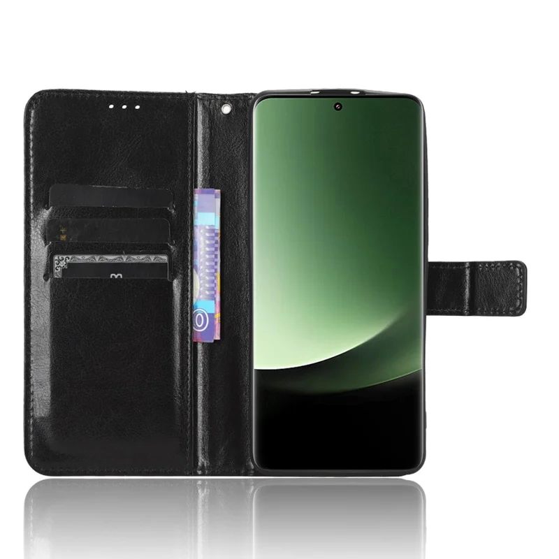 PU Leather Wallet Case for Xiaomi 13 Ultra , Crazy Horse Texture Phone Cover with Stand - Black
