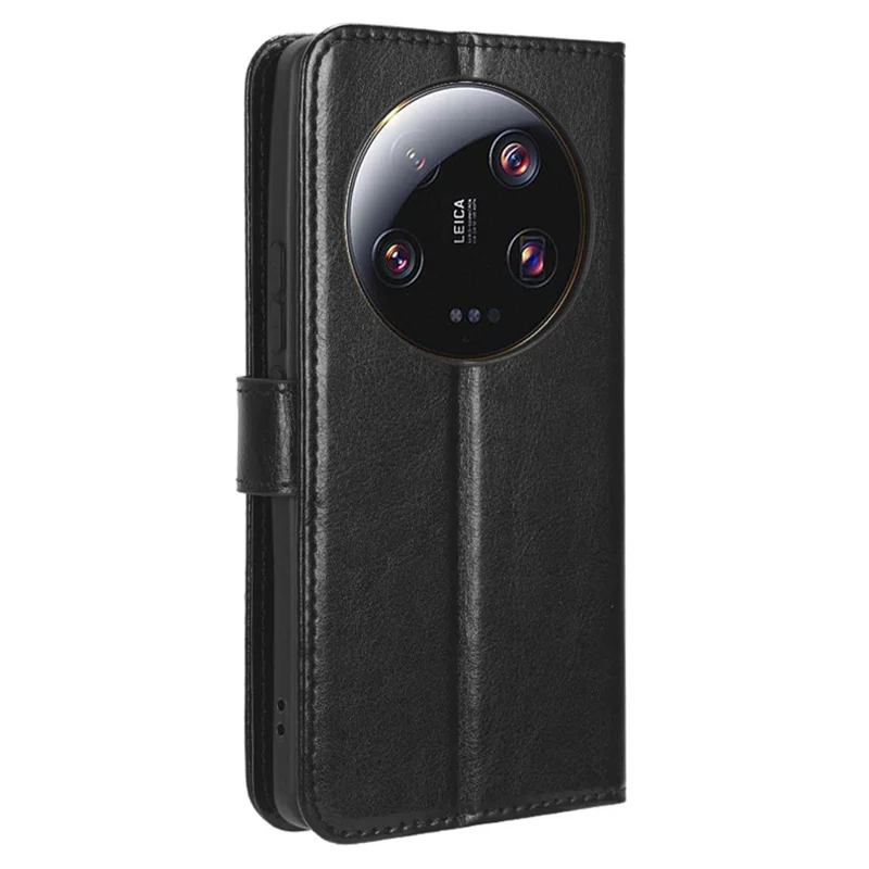 PU Leather Wallet Case for Xiaomi 13 Ultra , Crazy Horse Texture Phone Cover with Stand - Black