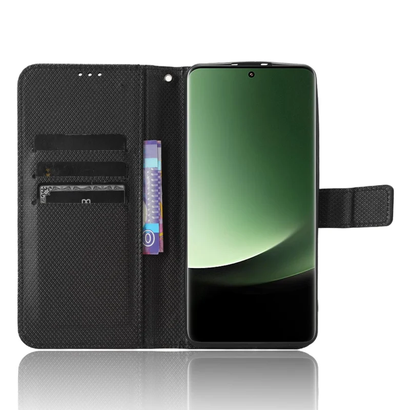 Per Xiaomi 13 Ultra Stand Wallet Phone Case PU Leather Diamond Texture Phone Cover - Nero