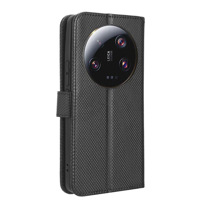 Per Xiaomi 13 Ultra Stand Wallet Phone Case PU Leather Diamond Texture Phone Cover - Nero