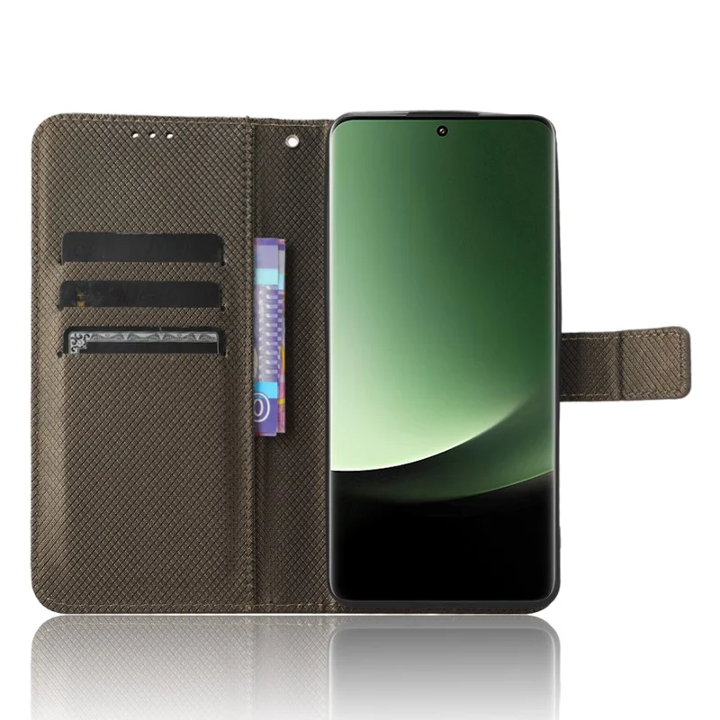 Fodral för Xiaomi 13 Ultra med ställfunktion och plånbok, fodral i PU-läder med diamantstruktur - Brun