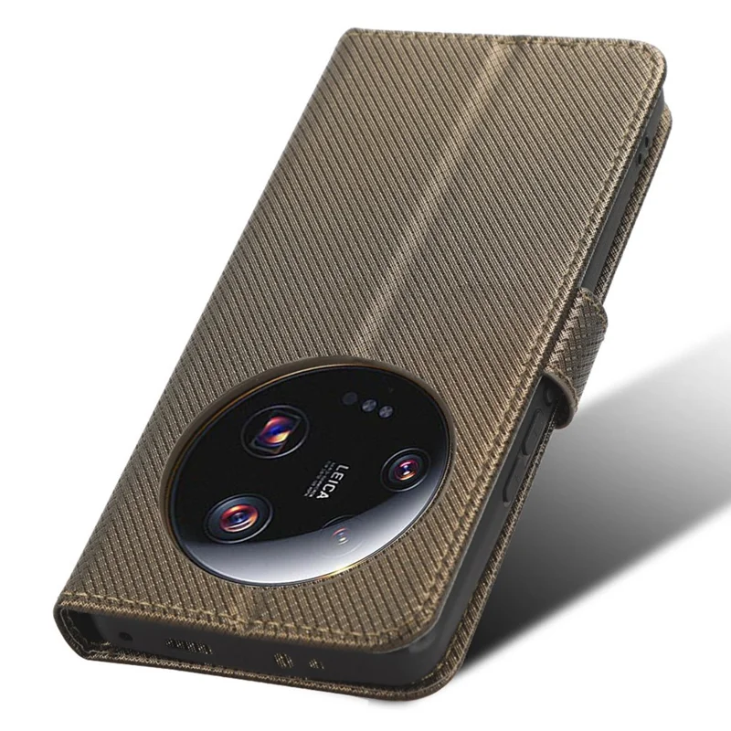 Fodral för Xiaomi 13 Ultra med ställfunktion och plånbok, fodral i PU-läder med diamantstruktur - Brun