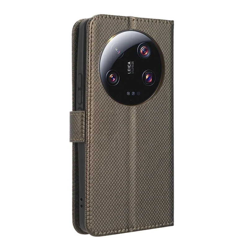 Fodral för Xiaomi 13 Ultra med ställfunktion och plånbok, fodral i PU-läder med diamantstruktur - Brun