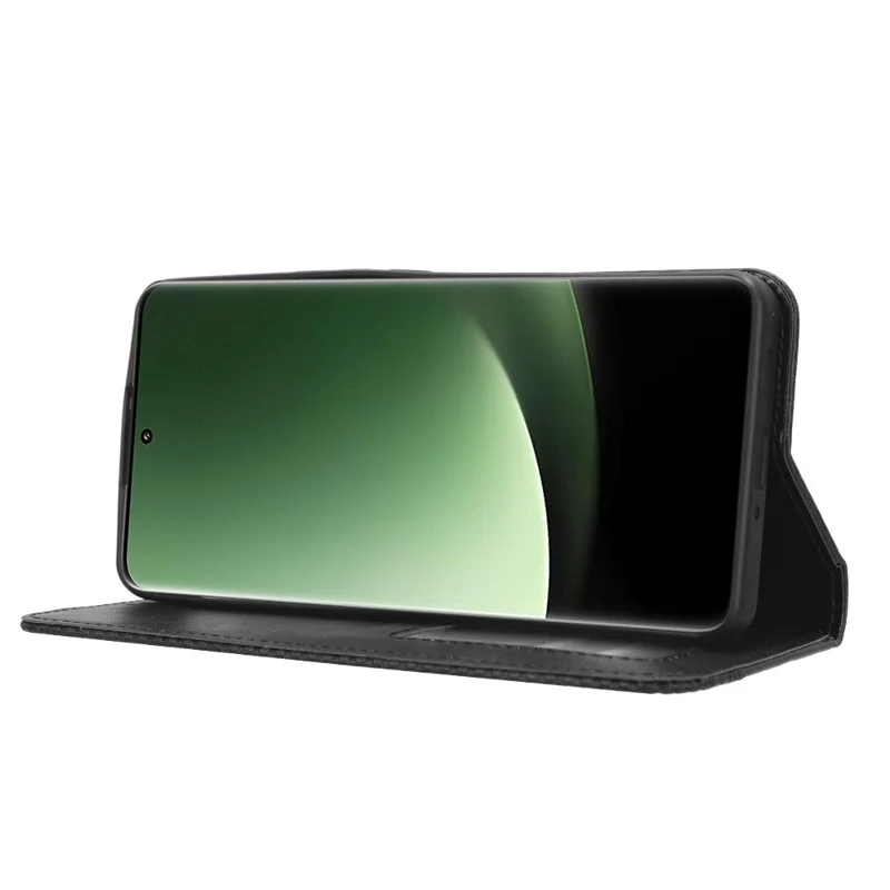 Retro Stand Phone Case for Xiaomi 13 Ultra , PU Leather + TPU Wallet Cover - Black