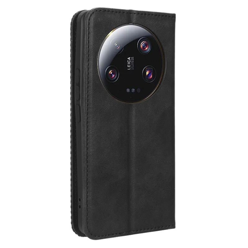 Retro Stand Phone Case for Xiaomi 13 Ultra , PU Leather + TPU Wallet Cover - Black