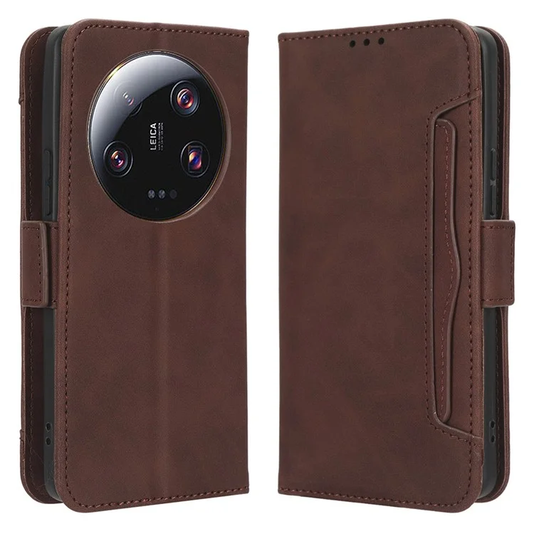 Для Xiaomi 13 Ultra Phone Wallet Case PU Leather Multiple Card Slots Stand Phone Cover - Brown