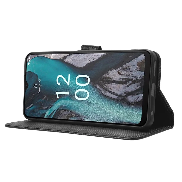 Para Nokia C22 Diamond Texture PU Leather Phone Case Stand Wallet Cover - Negro