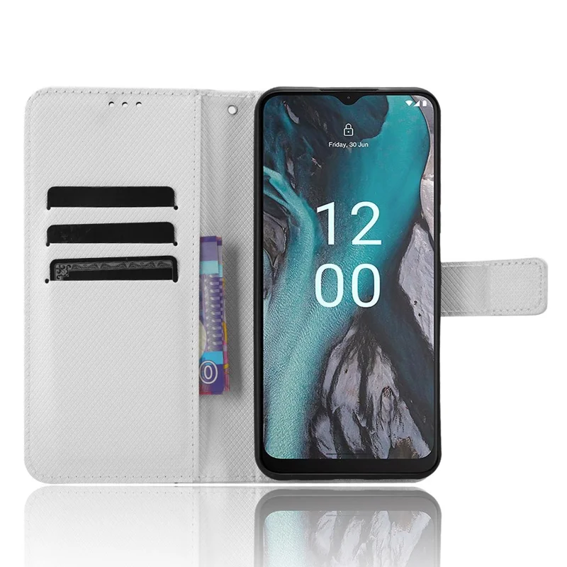 For Nokia C22 Diamond Texture PU Leather Phone Case Stand Wallet Cover - White