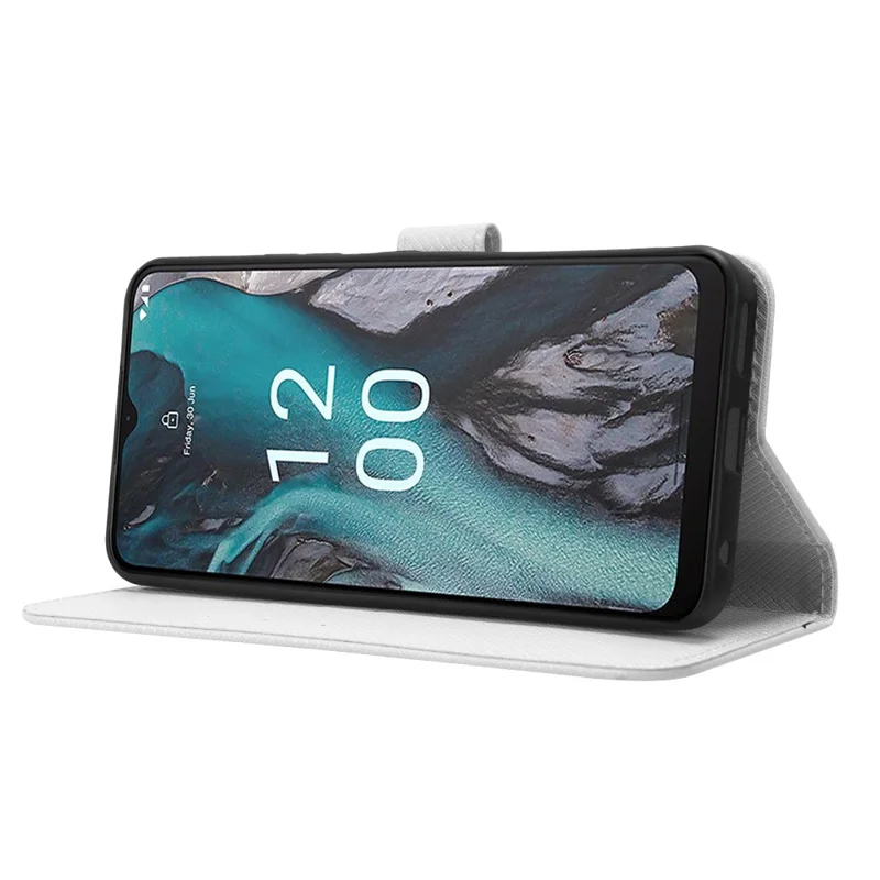 For Nokia C22 Diamond Texture PU Leather Phone Case Stand Wallet Cover - White