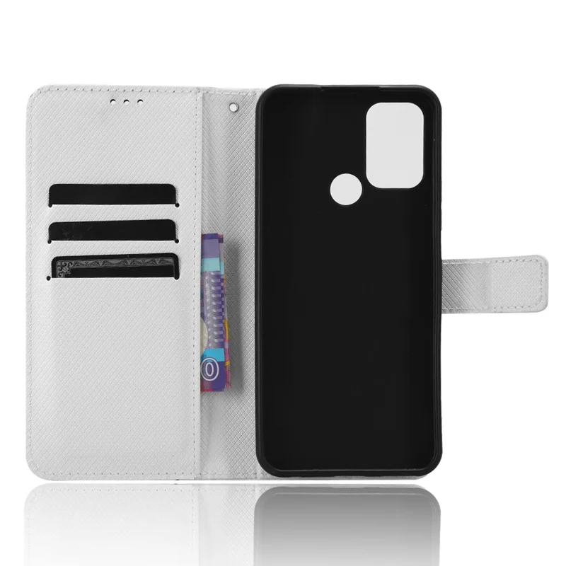 For Nokia C22 Diamond Texture PU Leather Phone Case Stand Wallet Cover - White