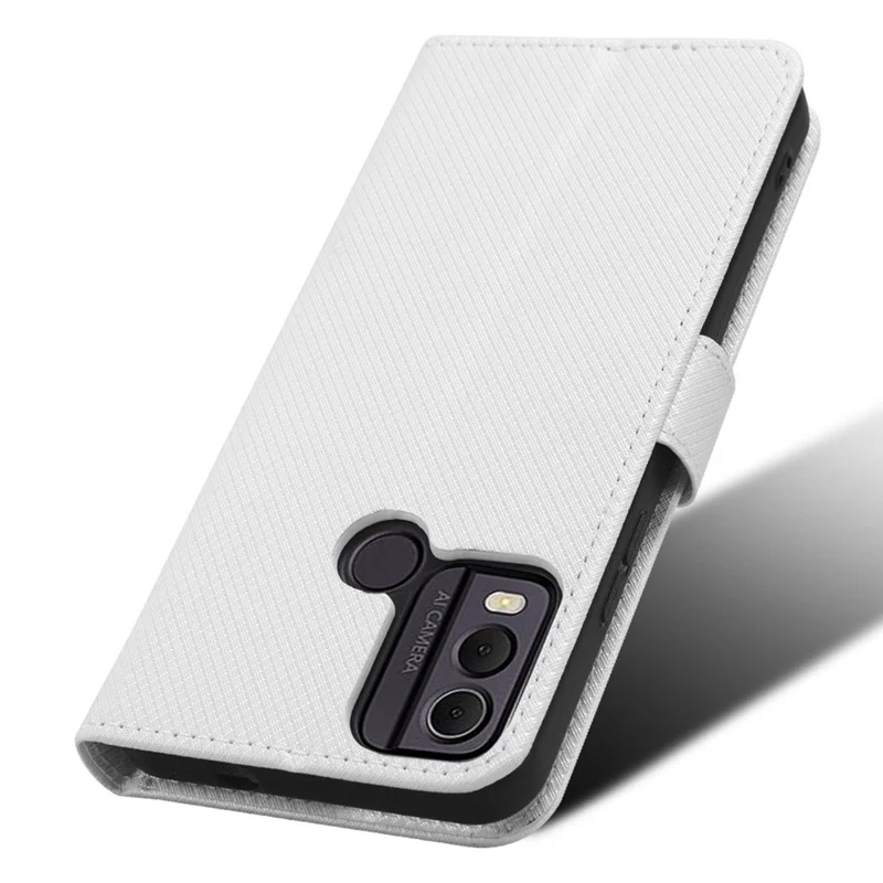 For Nokia C22 Diamond Texture PU Leather Phone Case Stand Wallet Cover - White