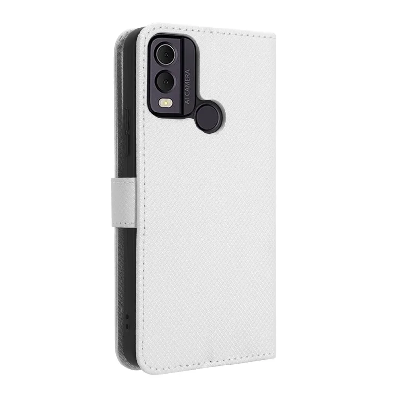 For Nokia C22 Diamond Texture PU Leather Phone Case Stand Wallet Cover - White