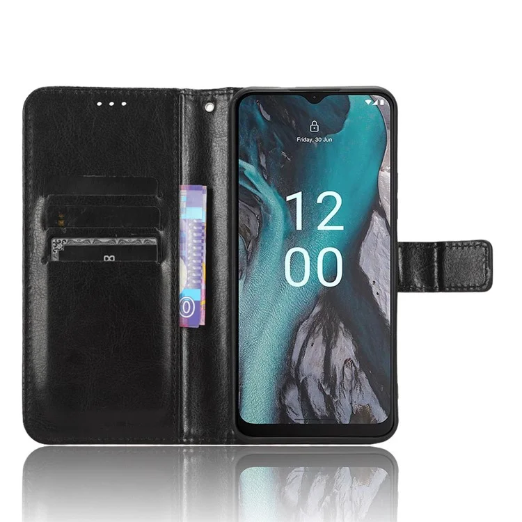 Custodia Portafoglio in Pelle PU per Nokia C22, Copertura per Smartphone con Trama a Cavallo Pazzo, Supporto Pieghevole - Nero