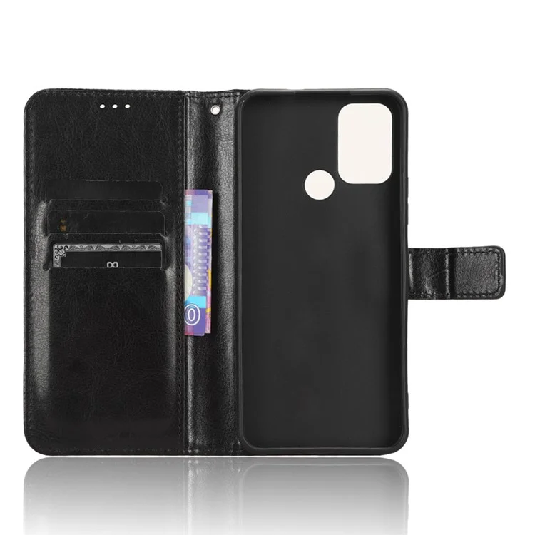 Custodia Portafoglio in Pelle PU per Nokia C22, Copertura per Smartphone con Trama a Cavallo Pazzo, Supporto Pieghevole - Nero