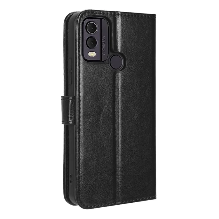Custodia Portafoglio in Pelle PU per Nokia C22, Copertura per Smartphone con Trama a Cavallo Pazzo, Supporto Pieghevole - Nero