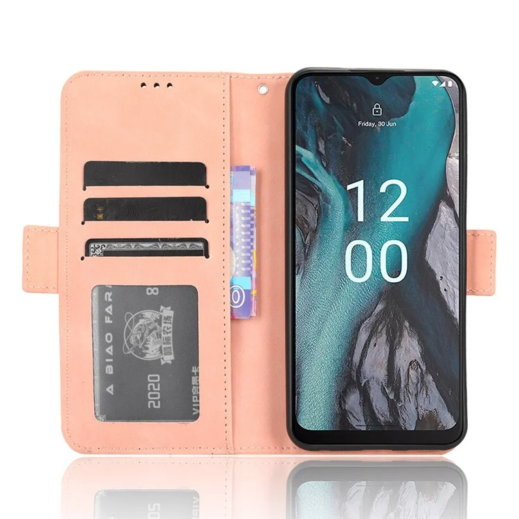 Para Nokia C22 Slots Múltiplos de Cartão Caso de Couro PU Stand Wallet Phone Cover - Pink