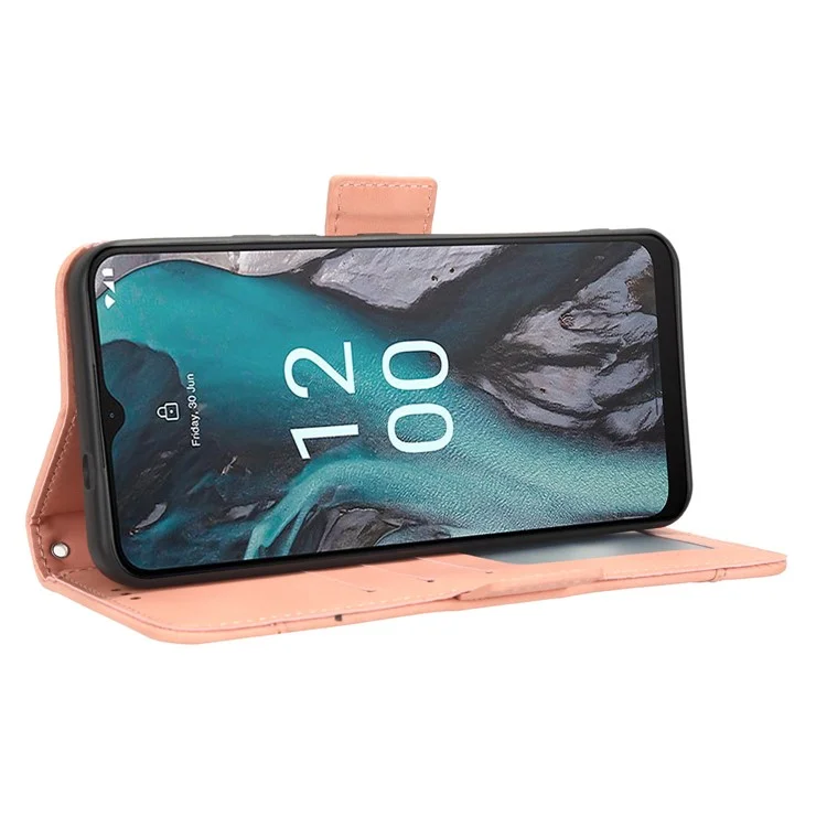 Para Nokia C22 Slots Múltiplos de Cartão Caso de Couro PU Stand Wallet Phone Cover - Pink