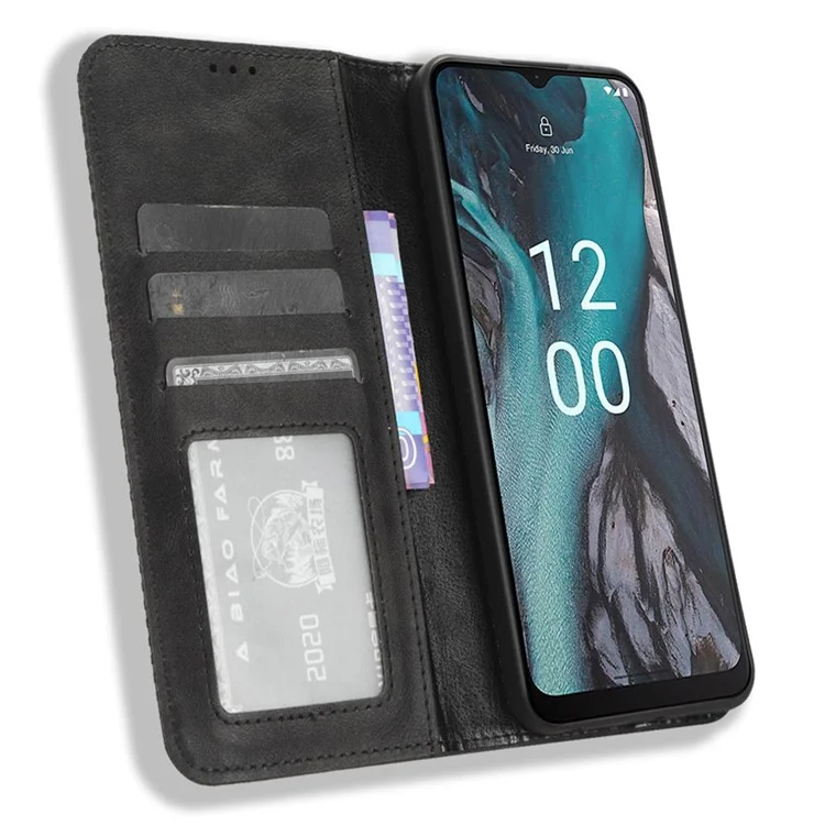 Étui pour téléphone en cuir PU rétro pour Nokia C22, support pliable Wallet Cell Phone Cover - Noir