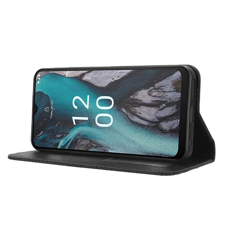 Étui pour téléphone en cuir PU rétro pour Nokia C22, support pliable Wallet Cell Phone Cover - Noir
