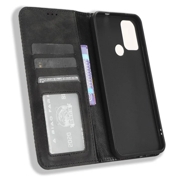 Étui pour téléphone en cuir PU rétro pour Nokia C22, support pliable Wallet Cell Phone Cover - Noir