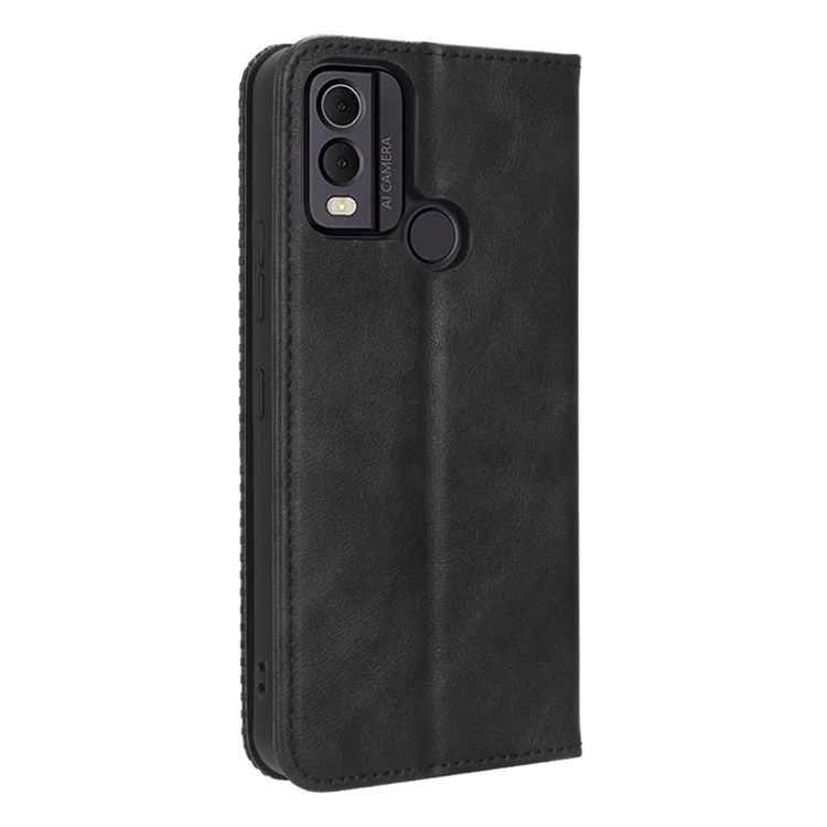 Étui pour téléphone en cuir PU rétro pour Nokia C22, support pliable Wallet Cell Phone Cover - Noir